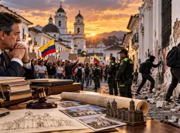 Ilustracion sobre protestas grafitis y proteccion del patrimonio historico de Popayan