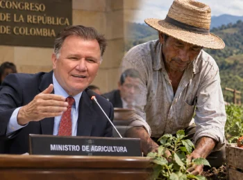 Indalecio Dangond junto a campesino colombiano en debate sobre política agraria