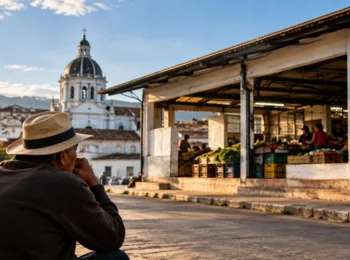 Ilustracion de la galeria del barrio Bolivar en Popayan y sus comerciantes
