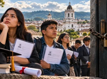 Ilustracion de jovenes graduados que enfrentan dificultades para conseguir empleo en Cauca